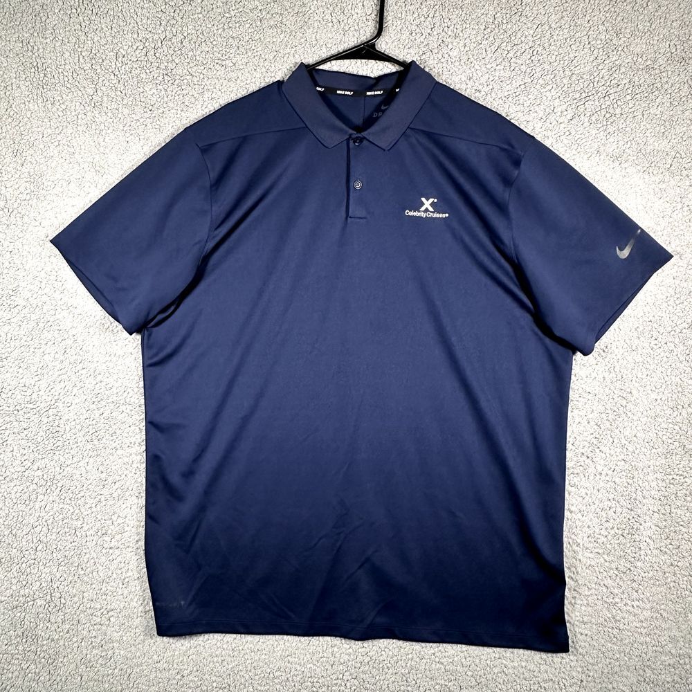 Nike Polo Shirt Mens XL Blue‎ Golf Dri-Fit Athletic Performance Stretch Adult